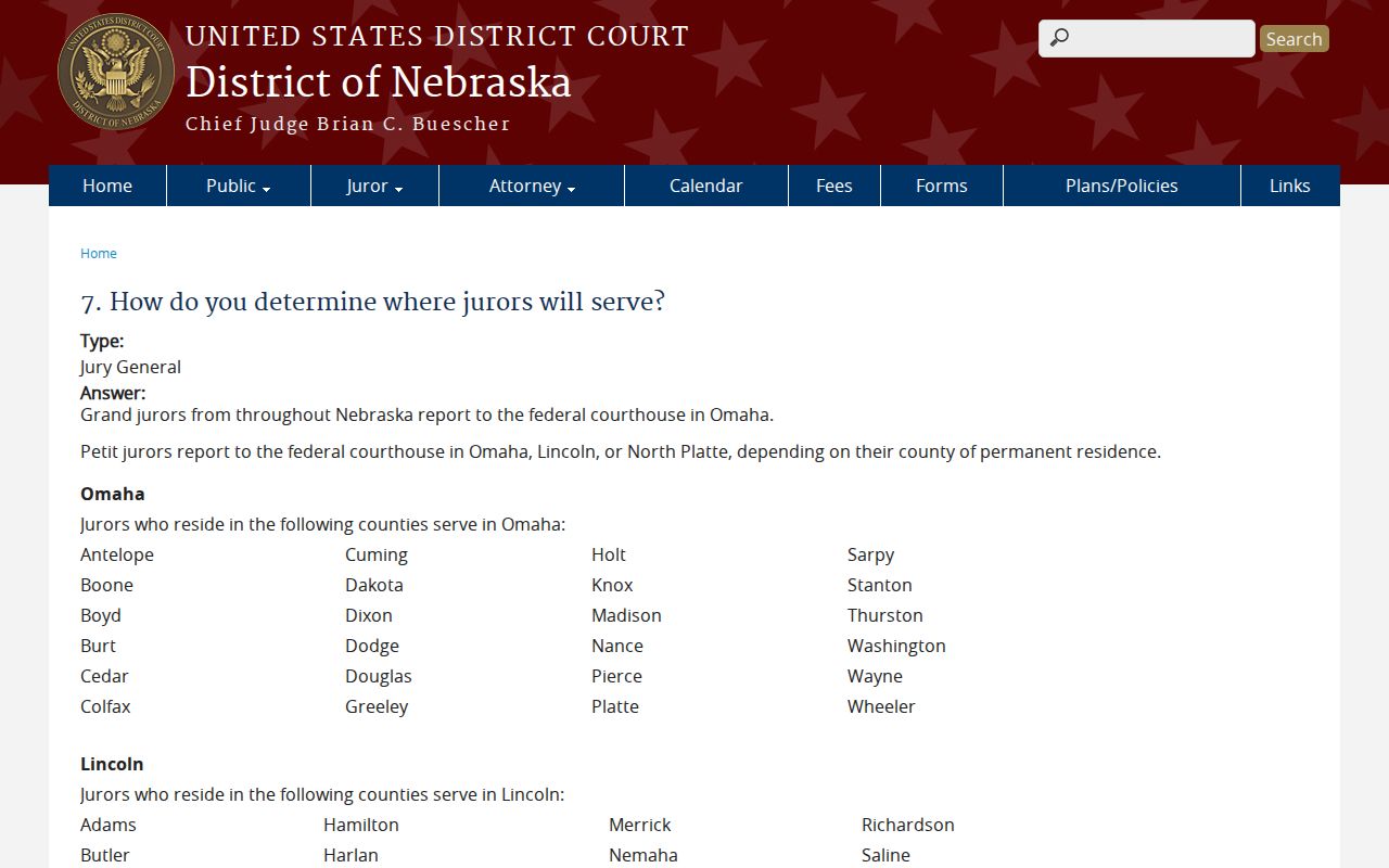 Nebraska federal court venue information for Hall County arrest warrant questions
