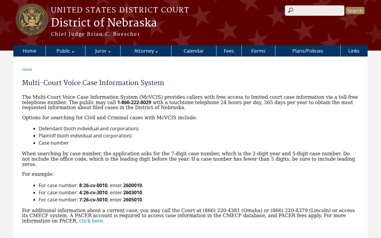 Nebraska federal case information route for Hall County arrest warrant questions